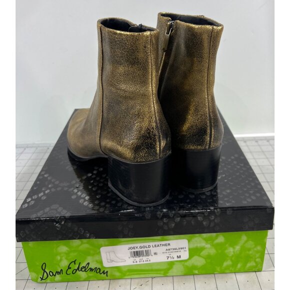 Sam Edelman Joey Gold Leather Side Zip Heeled Ankle Boots 2.5" Women's Sz. 7.5 - Picture 5 of 10